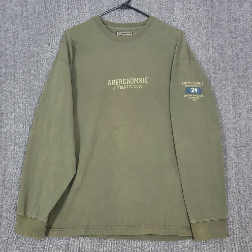Abercrombie & Fitch T-Shirt Mens L Olive Green Long Sleeve Y2K Authentic Goods